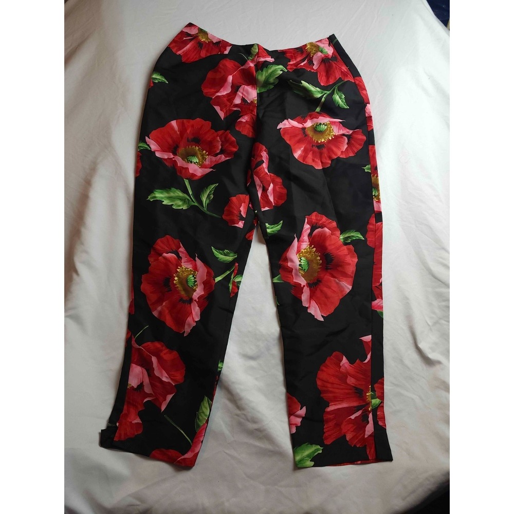 Sunny Leigh Dress Pants Womens 10 Red Poppy Silk Whimsigoth Vacation Resortwear
